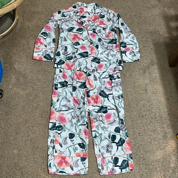Anthropologie Malin Gyllensvaan Magnolia Flannel Pajama Sleep Pant Top Set M - Picture 2 of 10